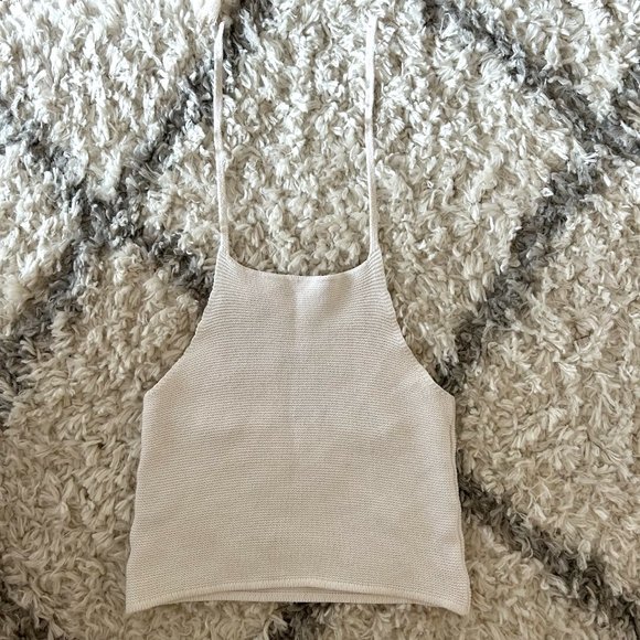 Brandy Melville White Knit Crochet Halter Top - Picture 1 of 3